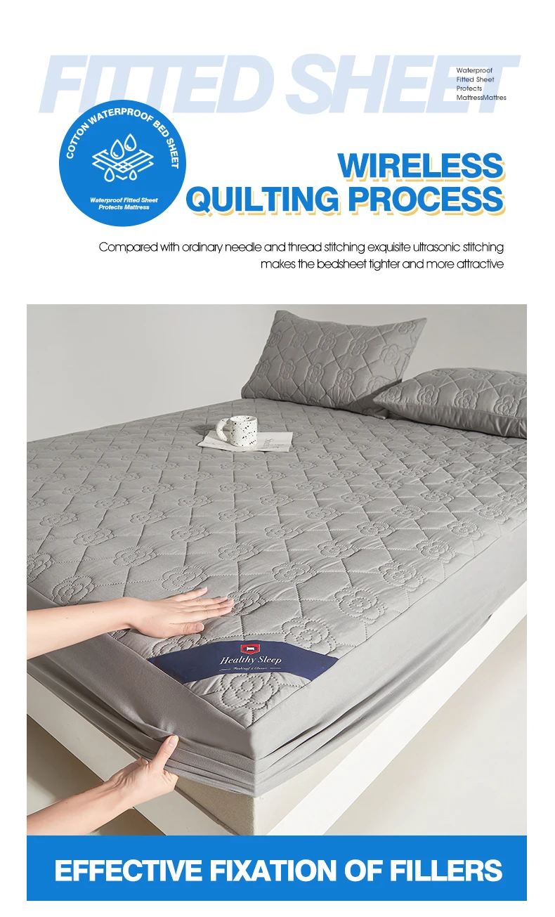Wasserdichtes Atmungsaktives Gestepptes Spannbettlaken Tiefe Taschen Matratzenschoner Weiche Mikrofaser Elastisch Rutschfest Einzel Doppel Queen King Bett – Detail 11