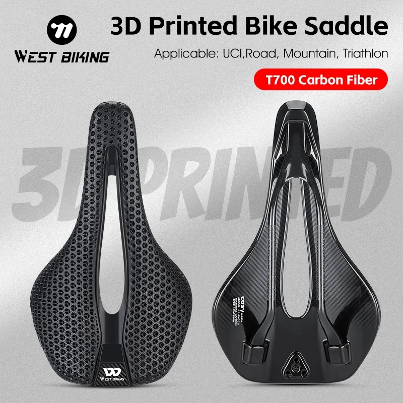 

WEST BIKING 3D Printed Bicycle Saddle T700 Carbon Saddle Integrated Zonal Shock Absorption Comfortable MTB Road Bike Seat