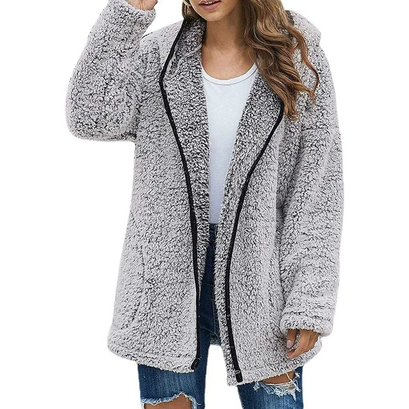 

Female Fleece Jacket Solid Color Ladies Coats Autumn Winter Fashion Women's Coat Casual Hooded Zipper Lady Clothes
