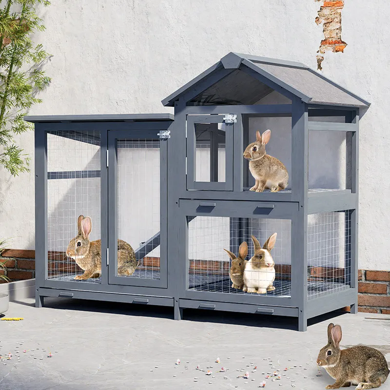 Antiseptic outdoor pet cage rabbit cage home large solid wood chicken duck goose house rainproof and sunscreen cat villa high-en - view 3