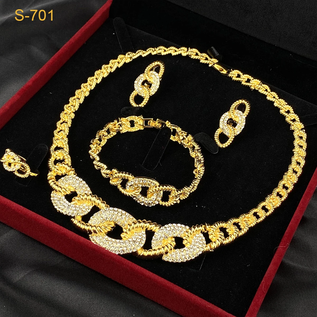 ANIID Dubai Fashion Luxury 24k Gold Color Crystal Necklace Earrings Set For Women Indian Bridal Africa Jewelry Set Wedding Gifts