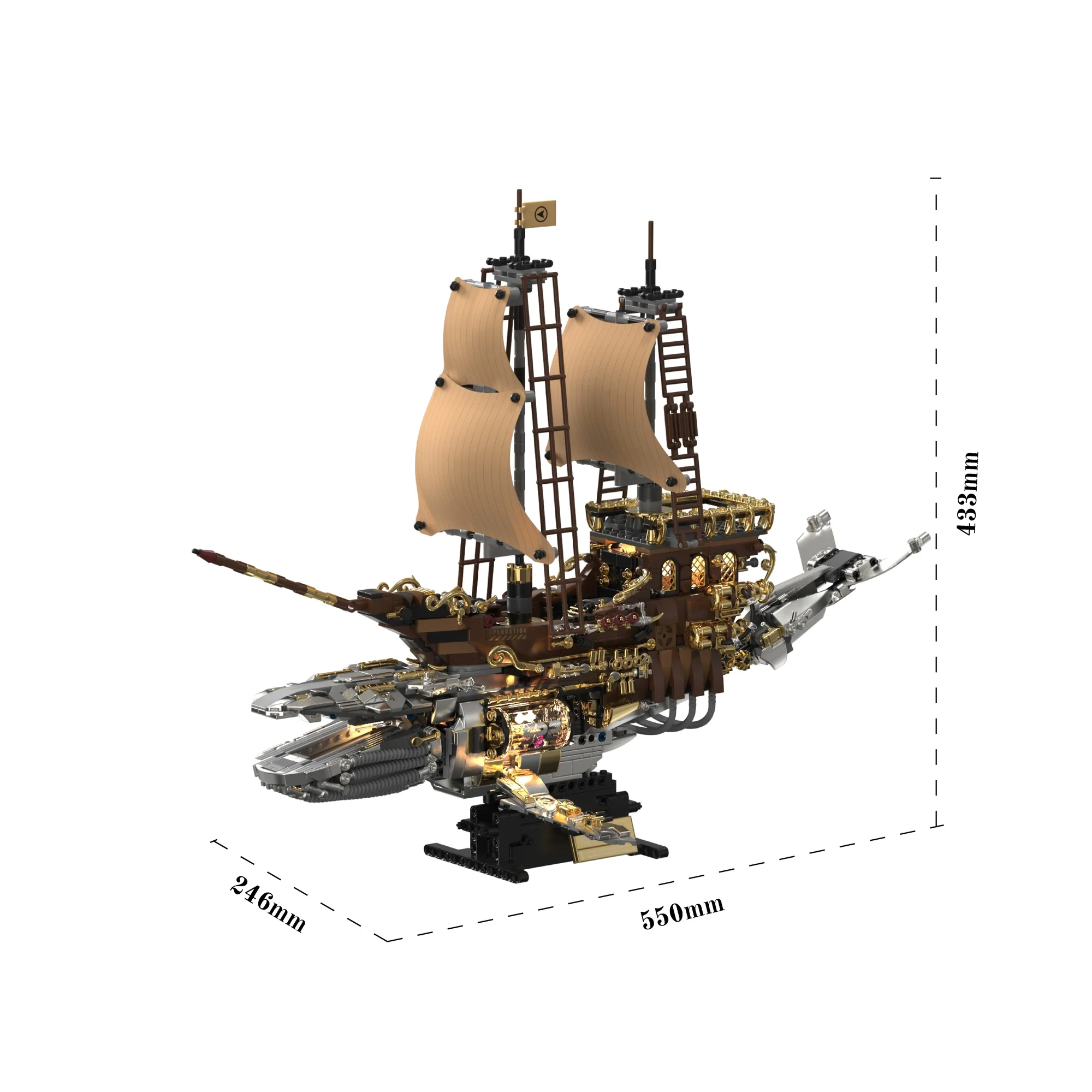 

Набор строительных блоков «Ретро-пароход/Механический кит» из 1979 деталей с подсветкой, настольное украшение, игрушка для сборки, подарок на день рождения