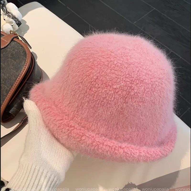 Damen-Kaninchenfellmütze, Herbst/Winter, neuer Kälteschutz, Roll-Edge-Fischermütze, flauschig, weich, modisch, einfach, vielseitig, Eimerhut – Detail 7
