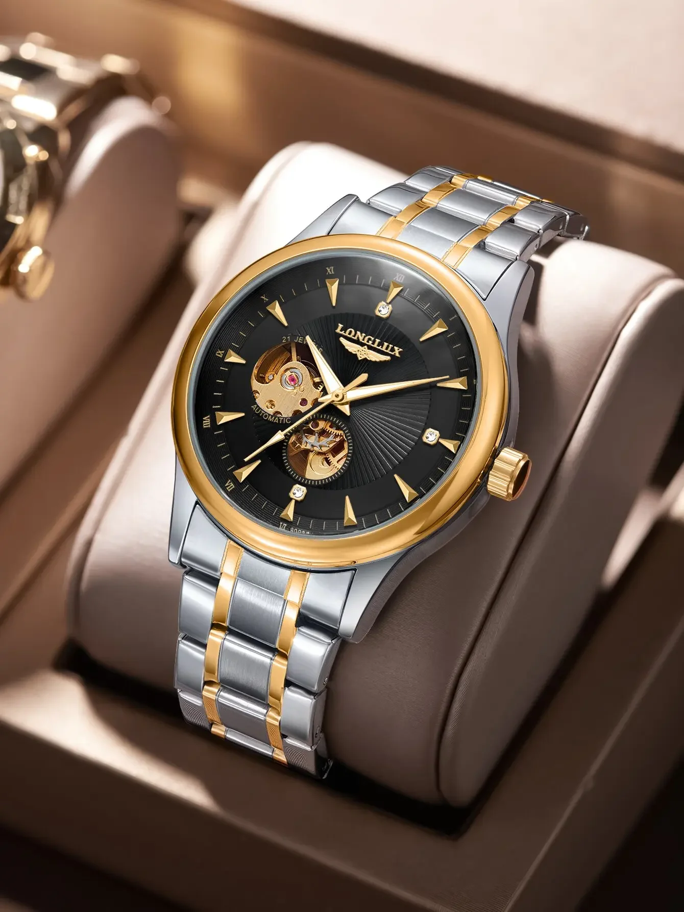 Men Automatic Watch Elegant Luxury Mechanical Watches Waterproof Skeleton Business Stainless Steel Mens Watch Boyfriend Gift