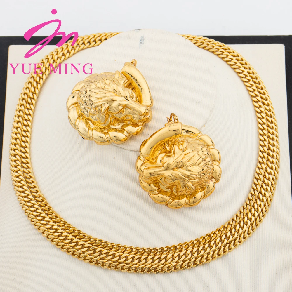 

YM Jewelry Set For Women Gold Plated Thick Necklace Copper Bold Lion Earrings Luxury Wedding Charm Chain Jewellry Birthday Gifts