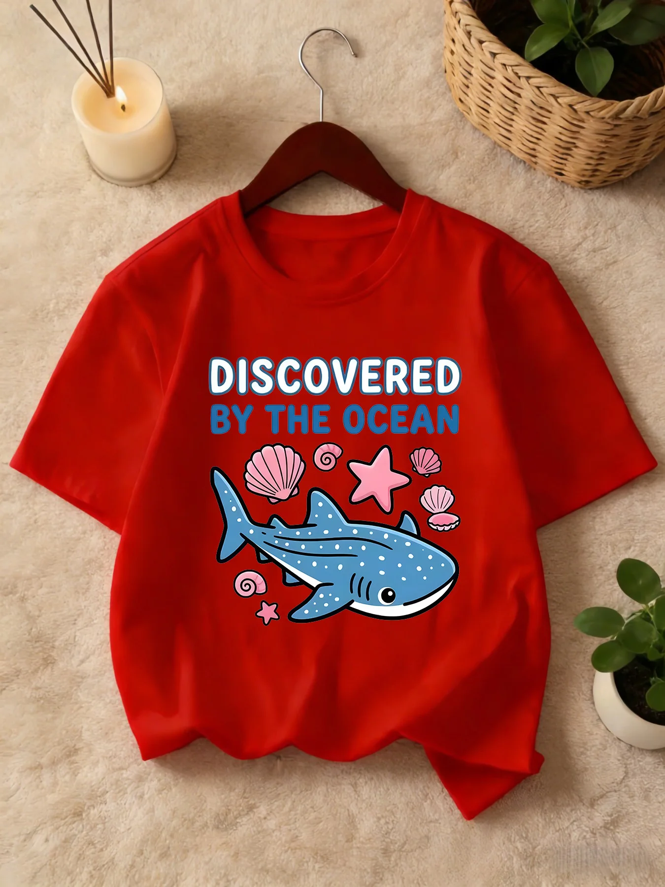 Cute Ocean Shark Shell Letter Print Graphic Kids Tee Boys Girls Family Matching Cotton Crew Neck Short Sleeve Soft Summer Tee