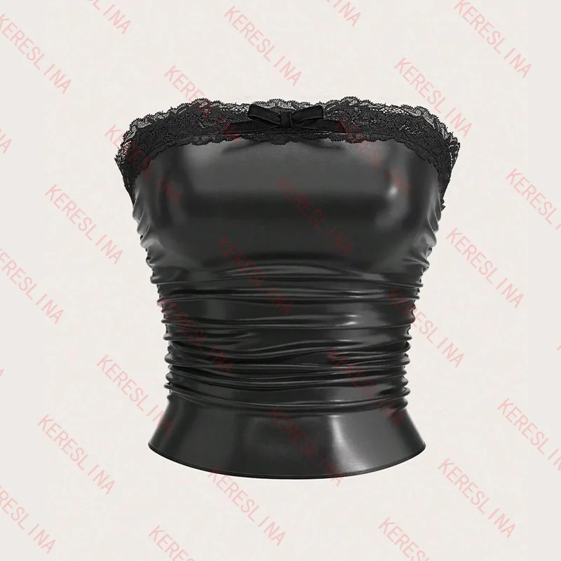 

Hip Hop Gothic Y2K Women's Sexy Tube Tops Punk American Style Harajuku Retro Lace Fashion Tops Emo Girl Aesthetic Bow Streetwear