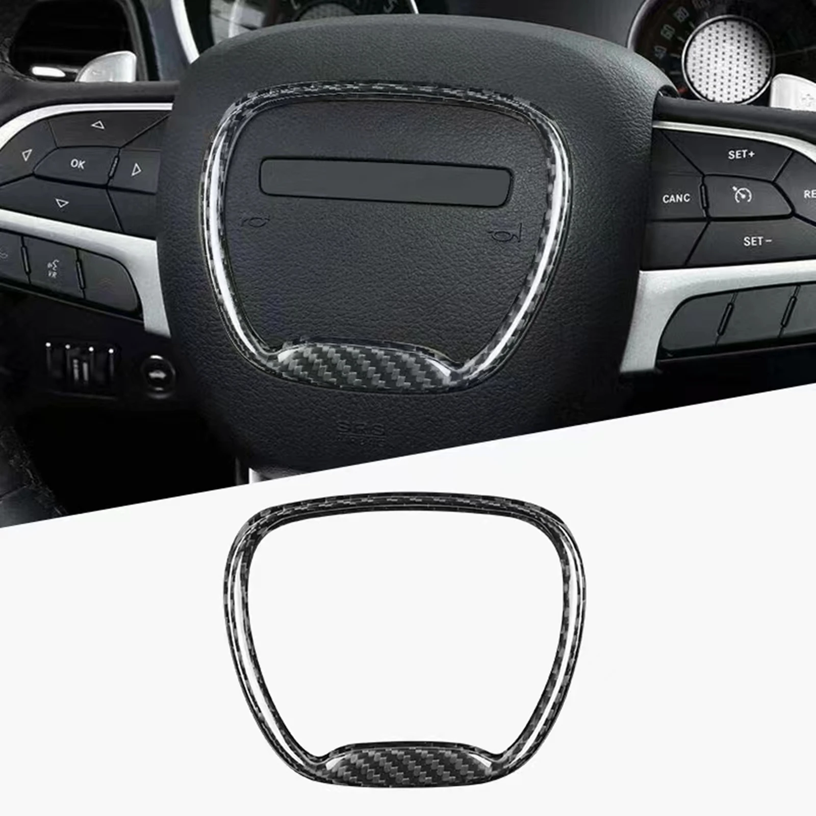 

Car Carbon Fiber Steering Wheel Center Ring Trim Panel Cover Frame For Dodge Challenger Charger Durango Jeep Grand Cherokee SRT8