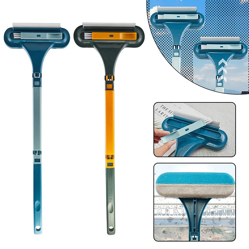 2 in 1 Window Screen Brush Glass Cleaner Mop Squeegee Wiper Household Long Handle Dust Removal Multifunctional Cleaning Tool