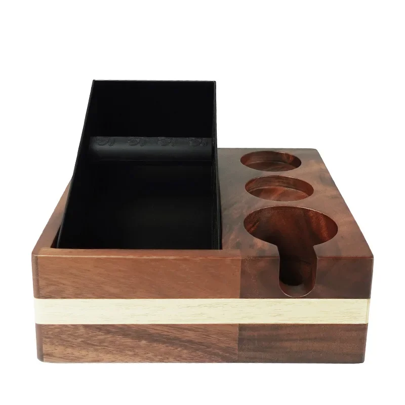 Coffee Tamper Station Integrated Coffee Knock Box Walnut Residue Bucket Storage Powder Box Filling Pressing Powder Seat