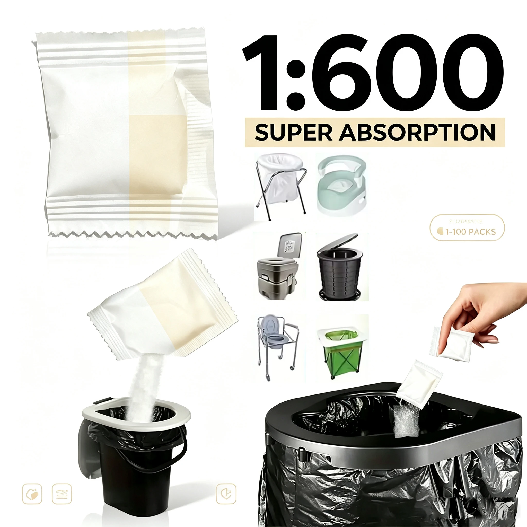1-100 Pieces of Portable Fast absorbing StooDESIGNED FOR PORTABLE TOILET 2 Options: Use with or without unpacking the bag.