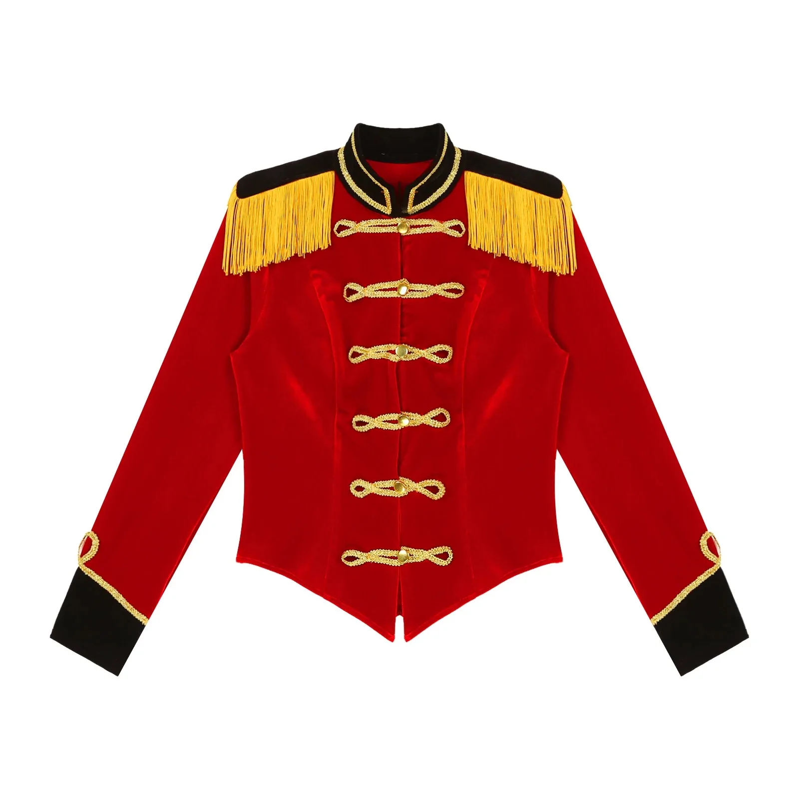 Veste LYus Ringmaster pour femme, costume de performance cosplay, manches longues, col montant, manteau en velours frangé, fête d'Halloween, carnaval