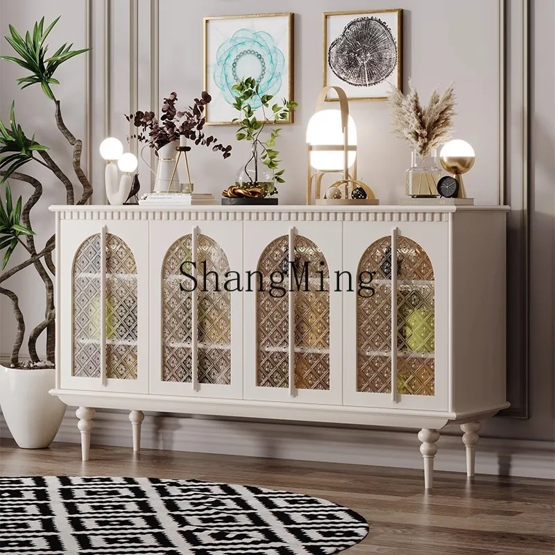 

CL cream style dining side cabinet is facing the entrance hall cabinet glass display light luxury solid wood entrance cabinet