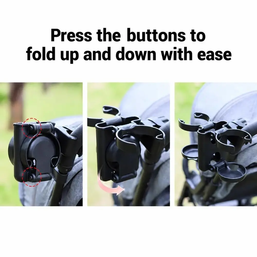 Multifunctional 3 in 1 Stroller Cup Holder Double Cup Foldable Pram Phone Mount Easy To Install Compact Design Drink Rack Travel