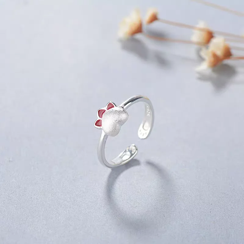 925 Sterling Silver Open Ring Korean Version Fashionable Cute Cat Paw Design Perfect Gift for Girls Elegant Rings for Women