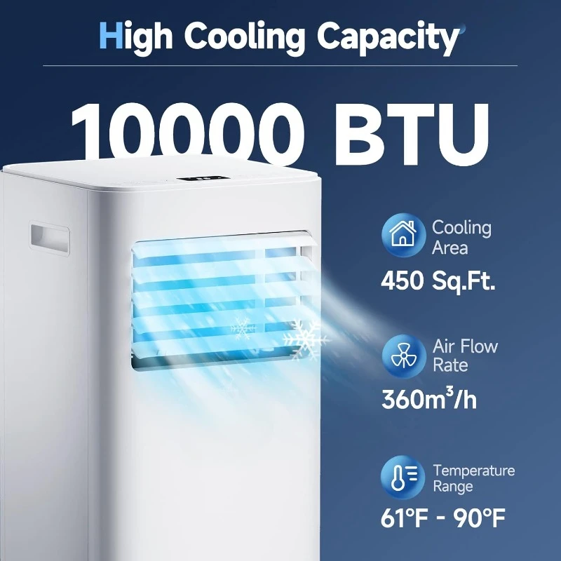 Przenośne klimatyzatory 10000 BTU Przenośny klimatyzator do pomieszczenia do 450 mkw. Wentylator osuszacza z cyfrowym wyświetlaczem, pilot zdalnego sterowania,