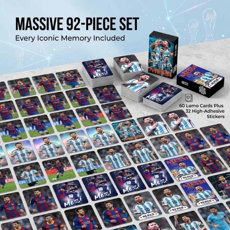 New 92Pcs LOMO Cards Messi Double Sided Mini Cards Football Star Collectible Photo Cards Stickers Fan Merchandise Gift for Kids