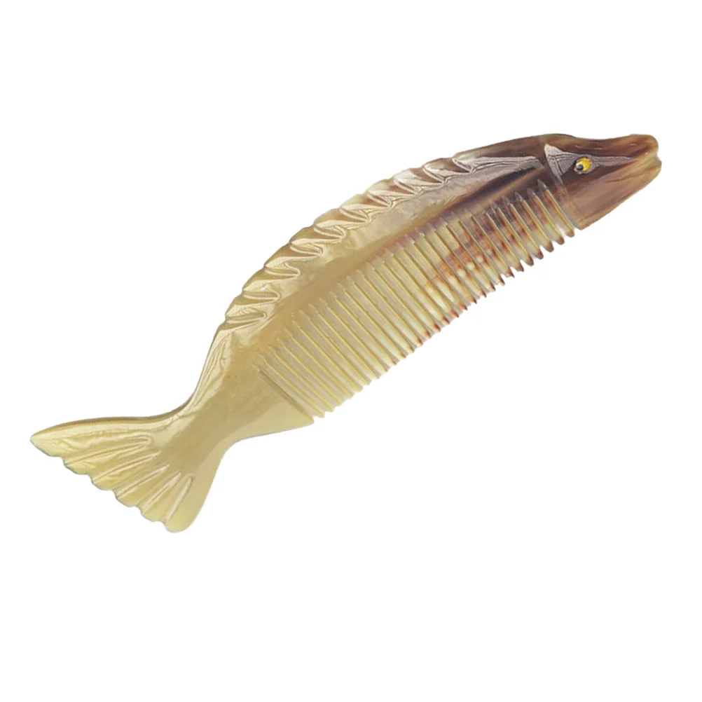 

1Pcs Natural Ox Horn Fish Shape Comb Durable Anti-Static Hair Comb Promote Blood Circulation Prevent Hair Loss for Women