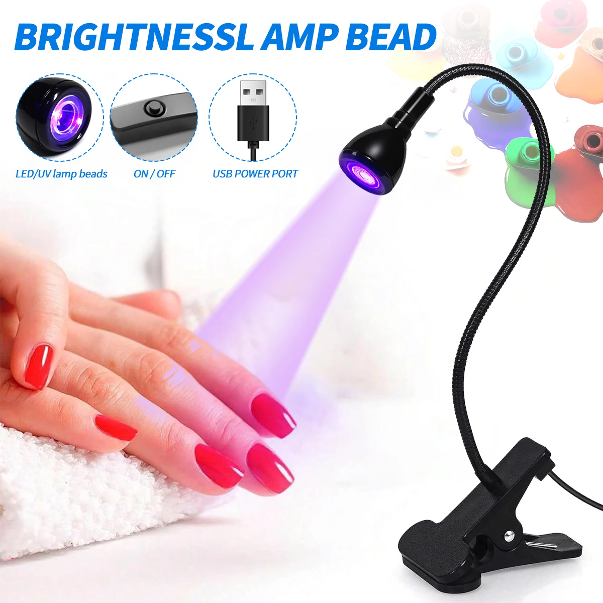 Gooseneck Nail Enhancement Lamp Usb Clip Desk Lamp 395 Nail Enhancement Light Nail Polish Uv Curing Violet Light Quick drying