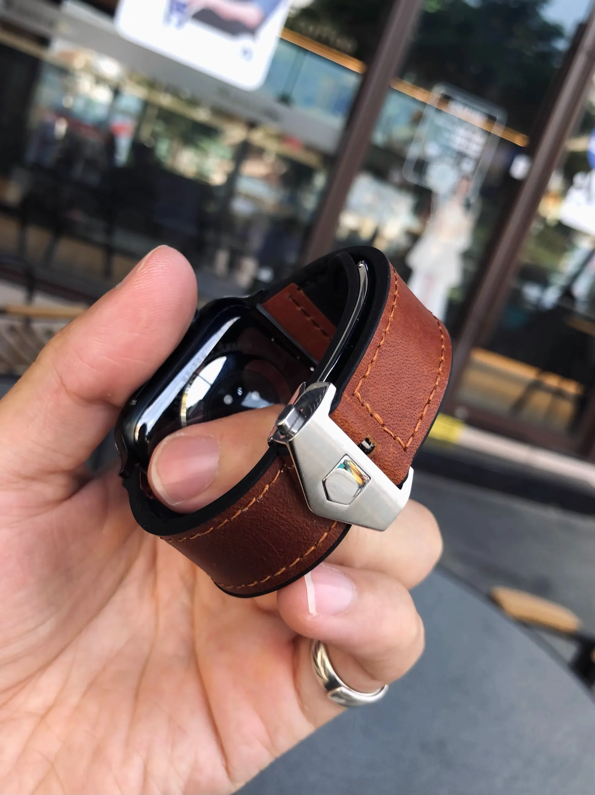 Kakestorm new Crazy Horse leather for Apple Watch iwatch strap leather silicone s10 folding buckle 98 Collect