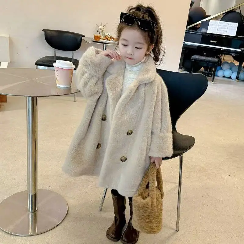 

2025 New Girl's Trendy Fur And Fur Coat Children's Medium To Long Style Western Style Imitation Mink Fleece Winter Coat