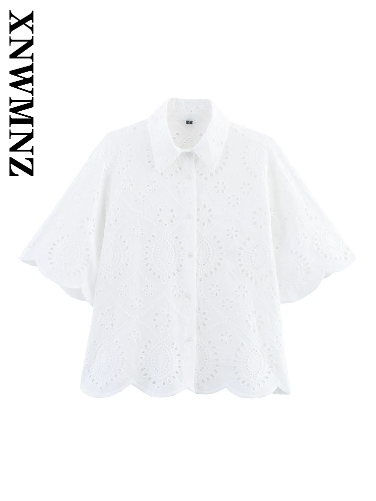 

XNWMNZ 2025 Summer Women Clothing Commuting Simple Short Sleeve Casual Woman's Turn-down Collar Shirt Fashion Short Sleeve Top