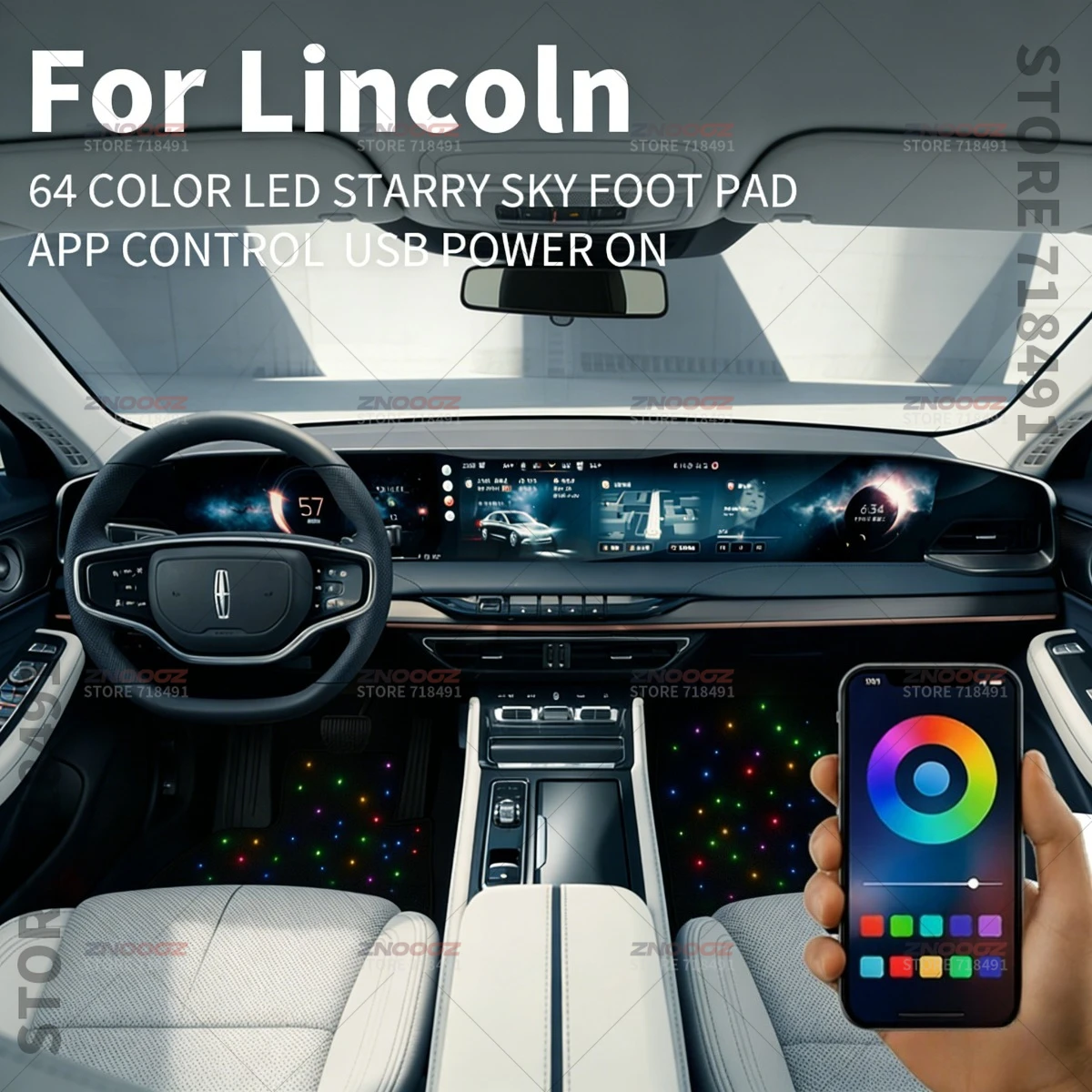 For Lincoln Navigator Aviator Nautilus Corsair Continental MKZ MKT MKC USB Car LED Starry Sky Foot Mat DIY Can Be Cut
