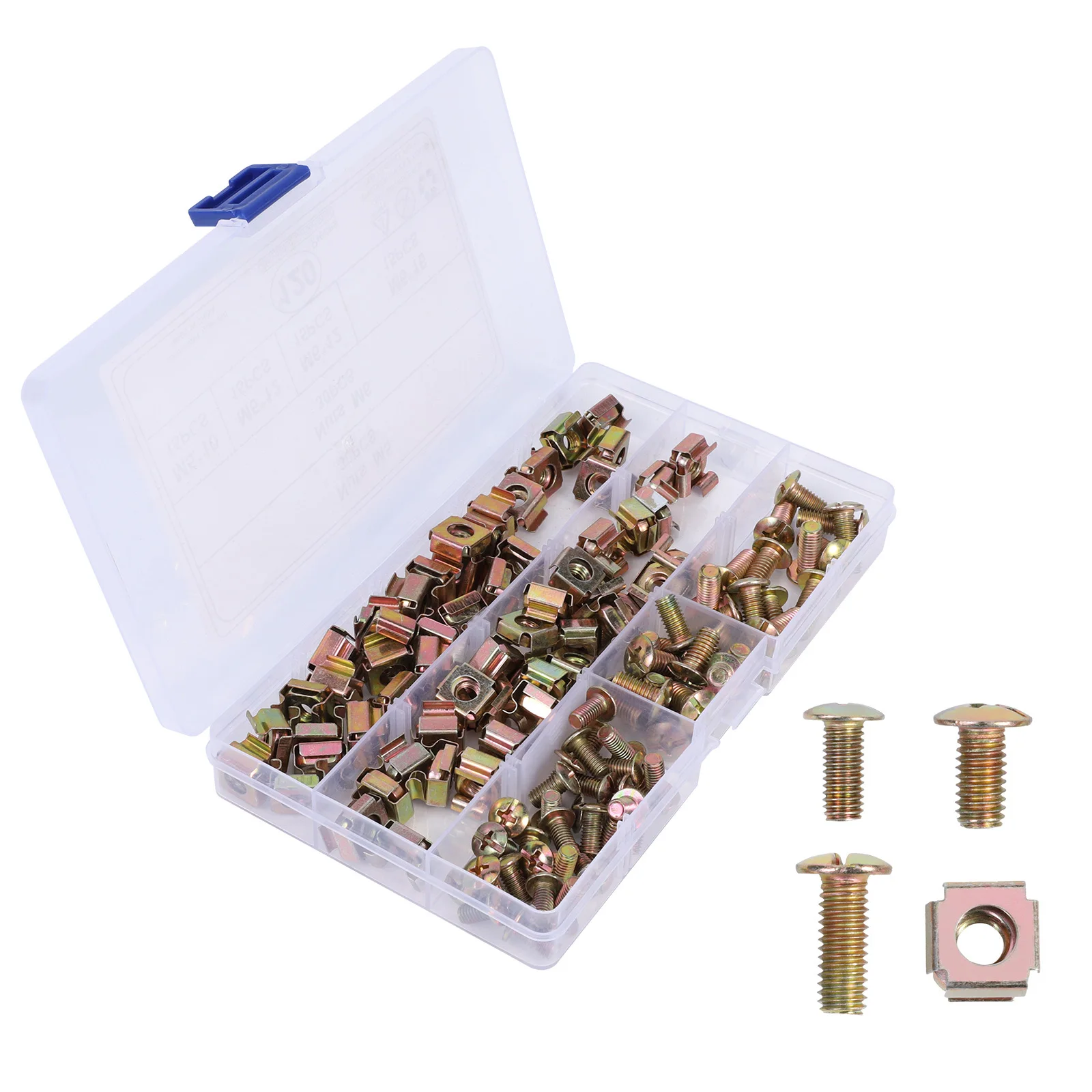 

120Pcs Carbon Steel Cage Nut Kit Universal Fit Square Hole Nuts for Racks Shelves Enclosures Corrosion Resistant