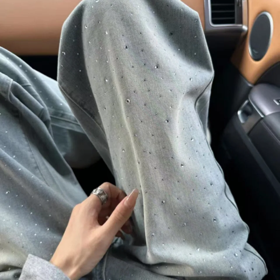 

Голубые прямые джинсы женские, весна-осень 202, новый дизайн, свободные модные широкие женские брюки с высокой талией