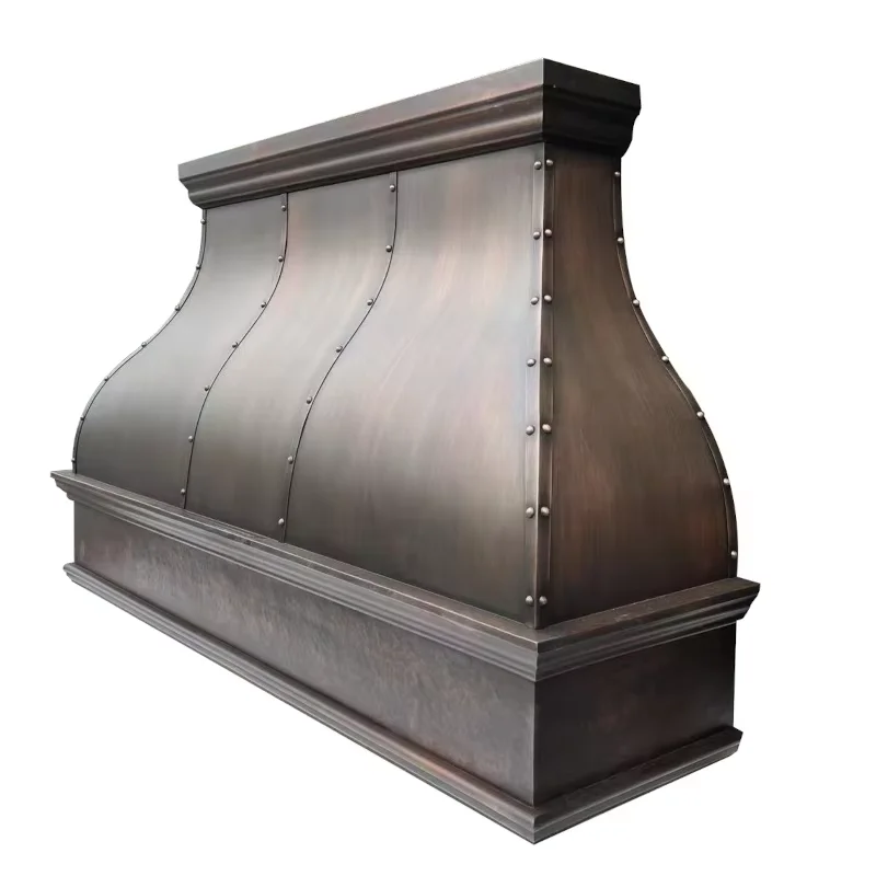 Custom Handcrafted Copper Range Hood Rivets French Country European Revival Vent Hood for Boutique Hotel Villa Kitchen Design
