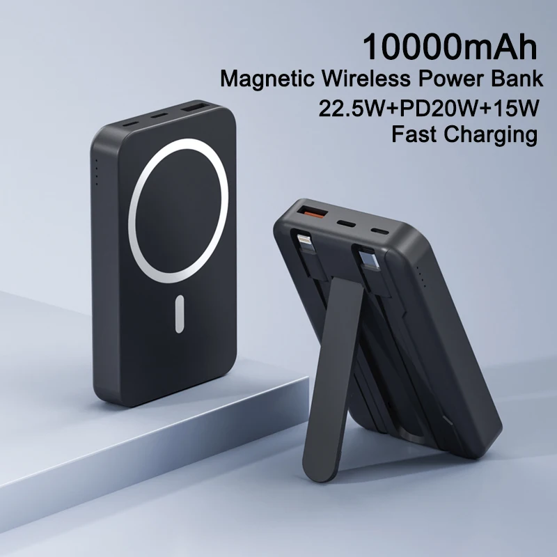 

10000mAh Magnetic Power Bank for iPhone 15 14 13 22.5W 15W Fast Charging Wireless Powerbank With Cable Holder for Samsung Xiaomi