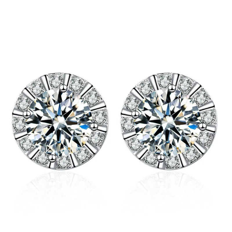 

HTOTOH 925 Silver Round 0.5 Ct D Color Moissanite Stud Earrings Women Wedding Cute Romantic Earrings