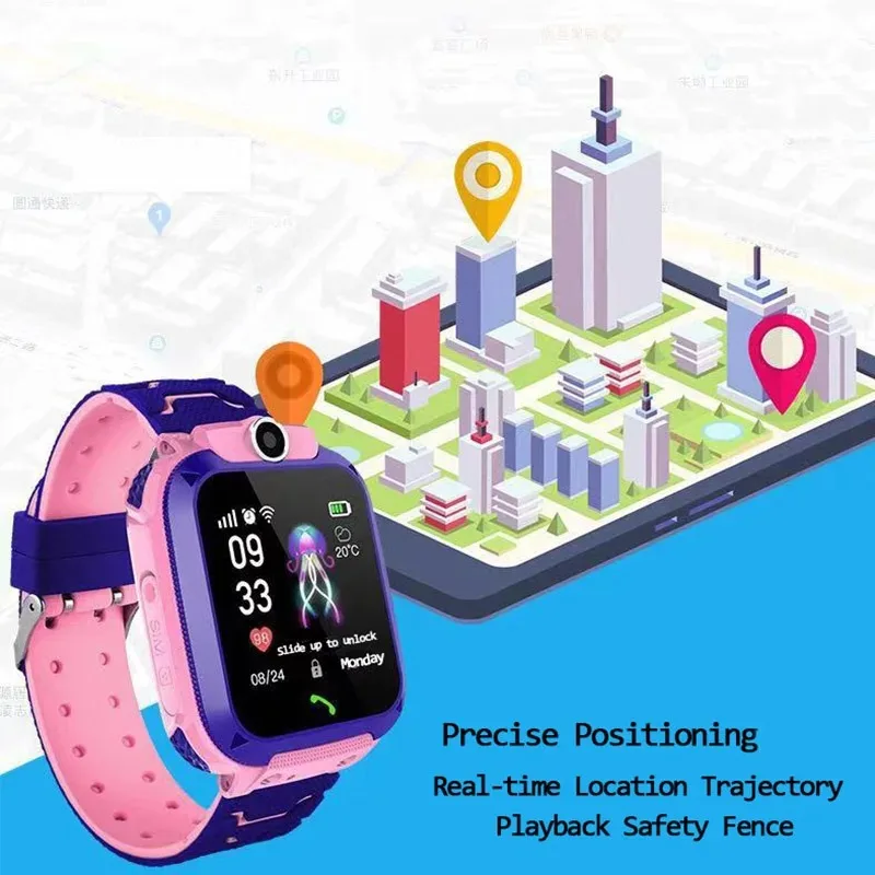 Kids Watches Waterproof Smart Watch Call Phone Location SOS 2G Children Activity GPS Monitor Boy Girls Sport Digital Tracker Q12