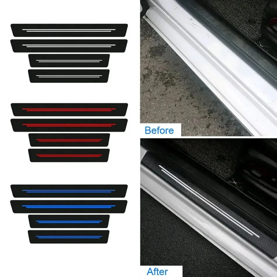 4pcs Universal Car Door Anti Scratch Protector Sticker Carbon Fiber Car Door Sill Protection Strip Decorative Auto Accessories