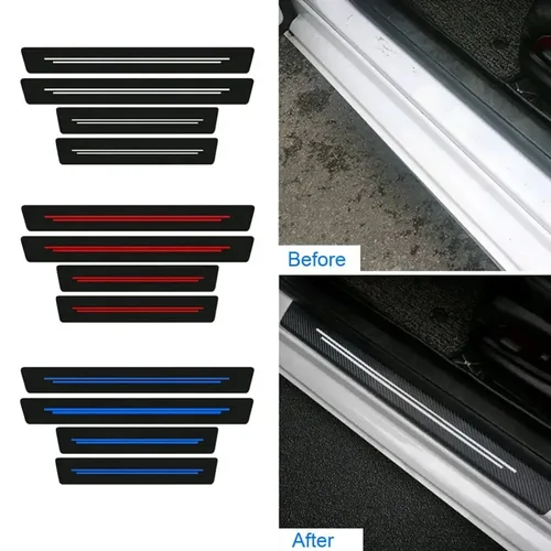 Imagen 2 del producto 4 Uds. Adhesivo Protector Universal antiarañazos para puerta de coche, tira de protección de alféizar de puerta de coche de fibra de carbono, accesorios decorativos para automóvil