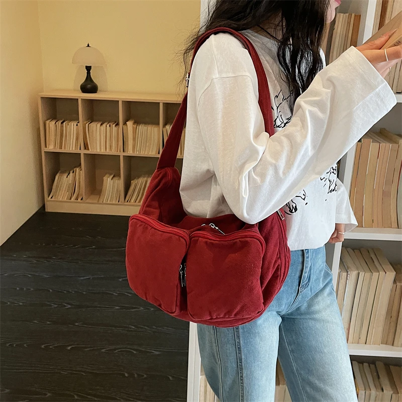 Women's large capacity Canvas Multi-pocket Shoulder Bag Casual Practical Aesthetic Daily Commute Crossbody Bag 2026 Handbags