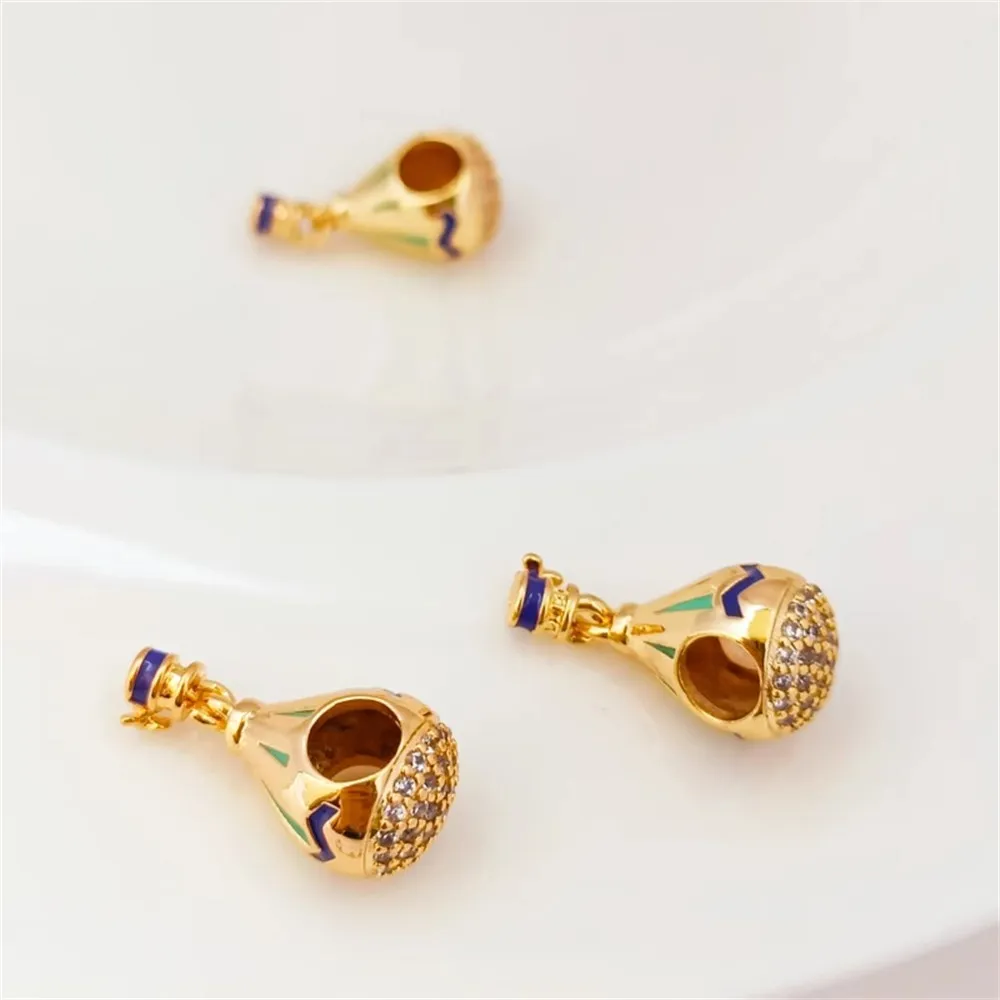 14K Copper Gold-plated Bracelet Studded with Zircon Oil, Large-hole Balloon, Handcrafted DIY Bracelet Accessory