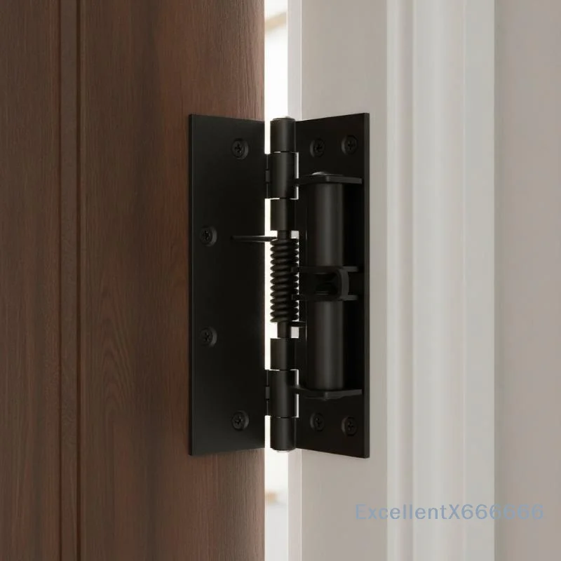 Durable Heavy Duty Black 3 In 1 Spring Hinge With Integrated Door Closer And Door Stopper Perfect For Home Wooden Doors
