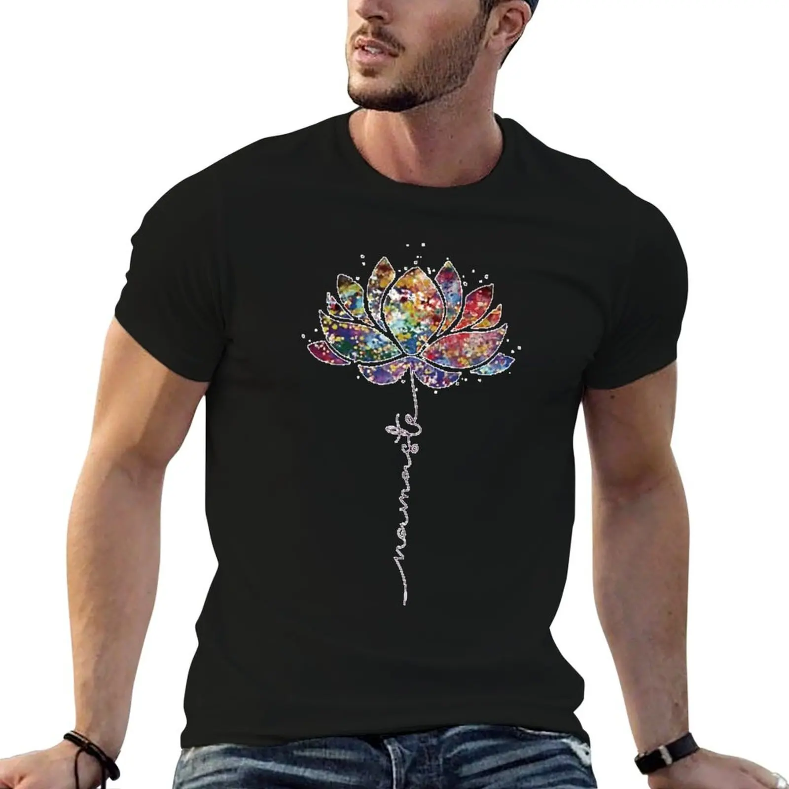 

Womens Lotus Flower Namaste Yoga Watercolor Meditation Zen Bohemian T-Shirt oversizeds street wear men tshirt