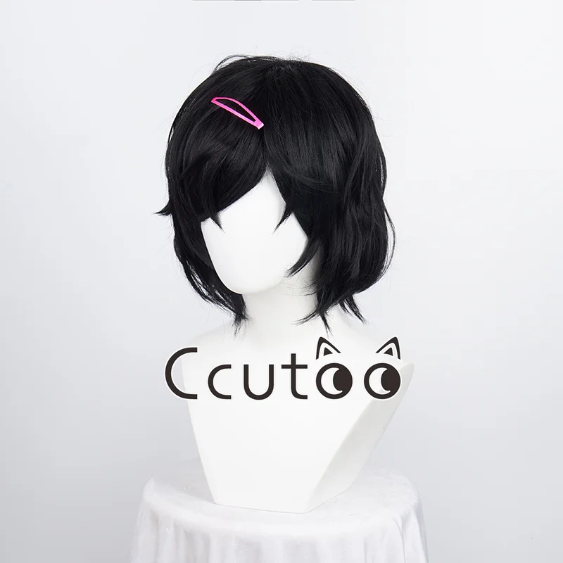 Steins Gate Ruka Urushibara Cosplay Perruque, Cheveux Synthétiques Courts Bouclés, Bonnet, Noir, Halloween