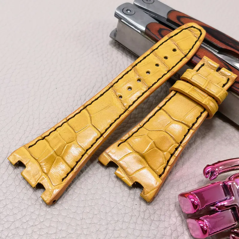 FUYIJIA Top Custom A-udemarsP-iguet Watch Band 23MM 26MM 28MM 30MM Calibrator Crocodile Skin Strap Genuine Alligator Watchbands