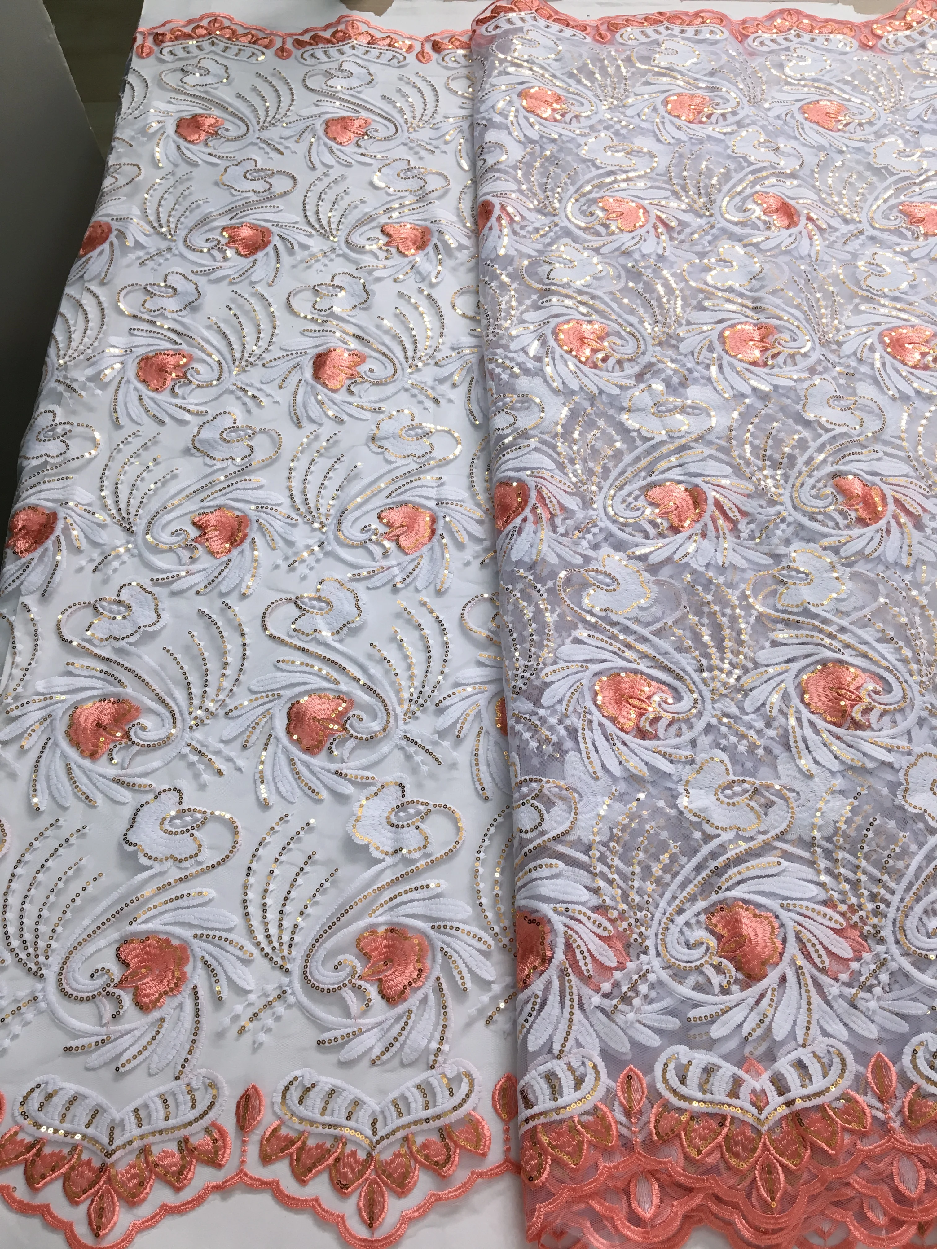 African French Mesh Lace Fabric Milk Silk Lace Nigerian Embroidered Fabrics Sequins High Quality for Women Dresses,5Yards 4137