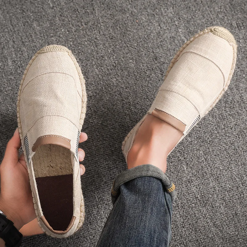 Hemp Rope Loafers Shoes Men Summer Casual Shoes Soft Slip-On Flats Anti-Slip Canvas Shoes Breathable Walking Male Shoes