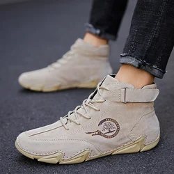 Men's high top casual shoes made of ultra-fine fiber material flat bottomed sporty style Korean version sporty fashion larg