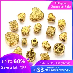 5pcs Stainless Steel Gold-plated Heart-shaped Large Hole Beads DIY Necklace Bracelet Jewelry Making Supplies Materials Wholesale