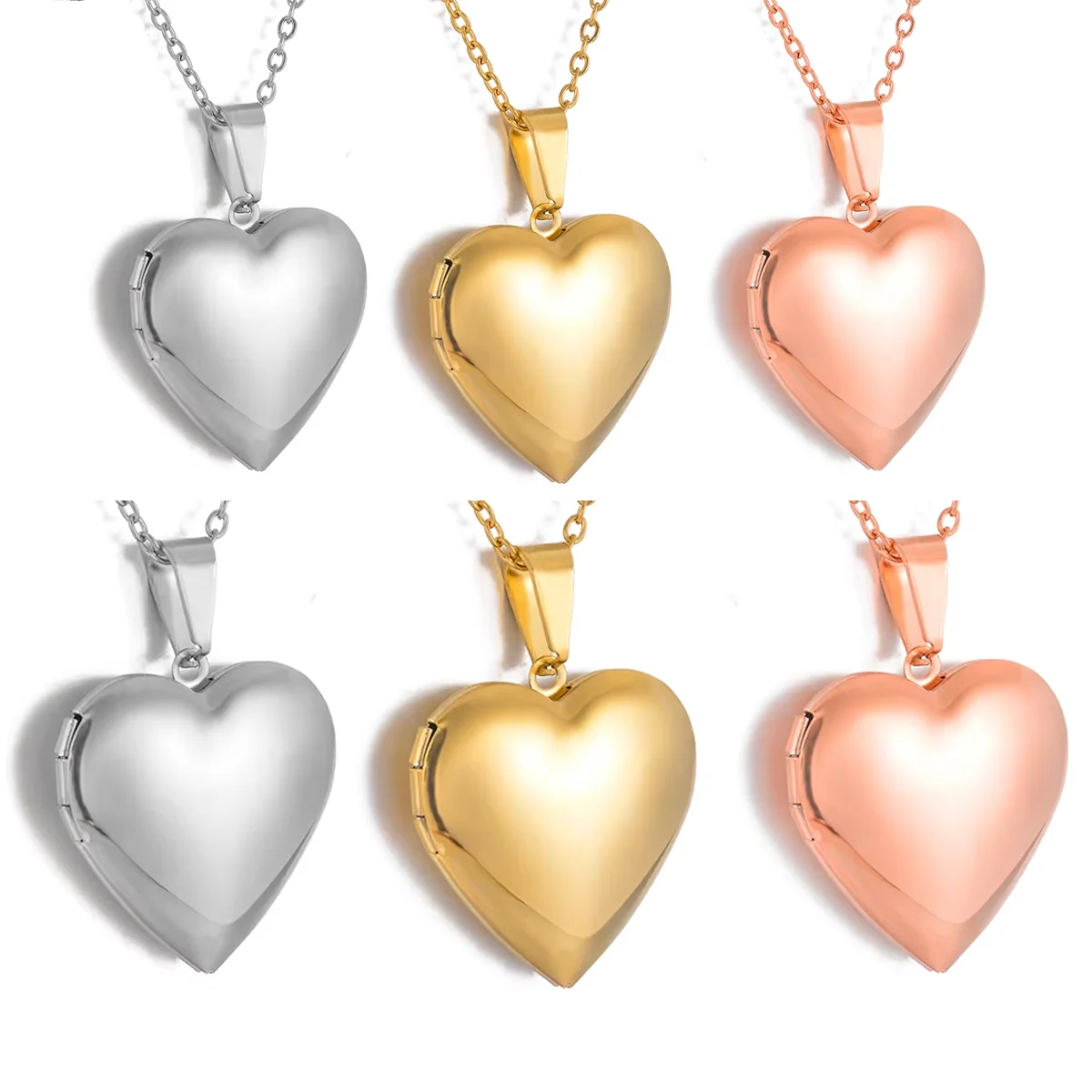 Marco de fotos de corazón pulido de acero inoxidable, medallón, collar, colgante, fotos, medallón, joyería, regalo de fiesta, se puede grabar