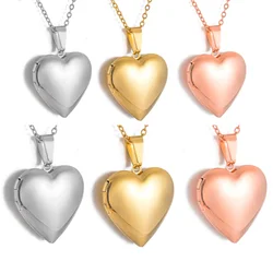 Stainless Steel Polished Heart Photo Frame Locket Necklace Pendant Pictures Locket Jewelry Party Gift Can be Engraved