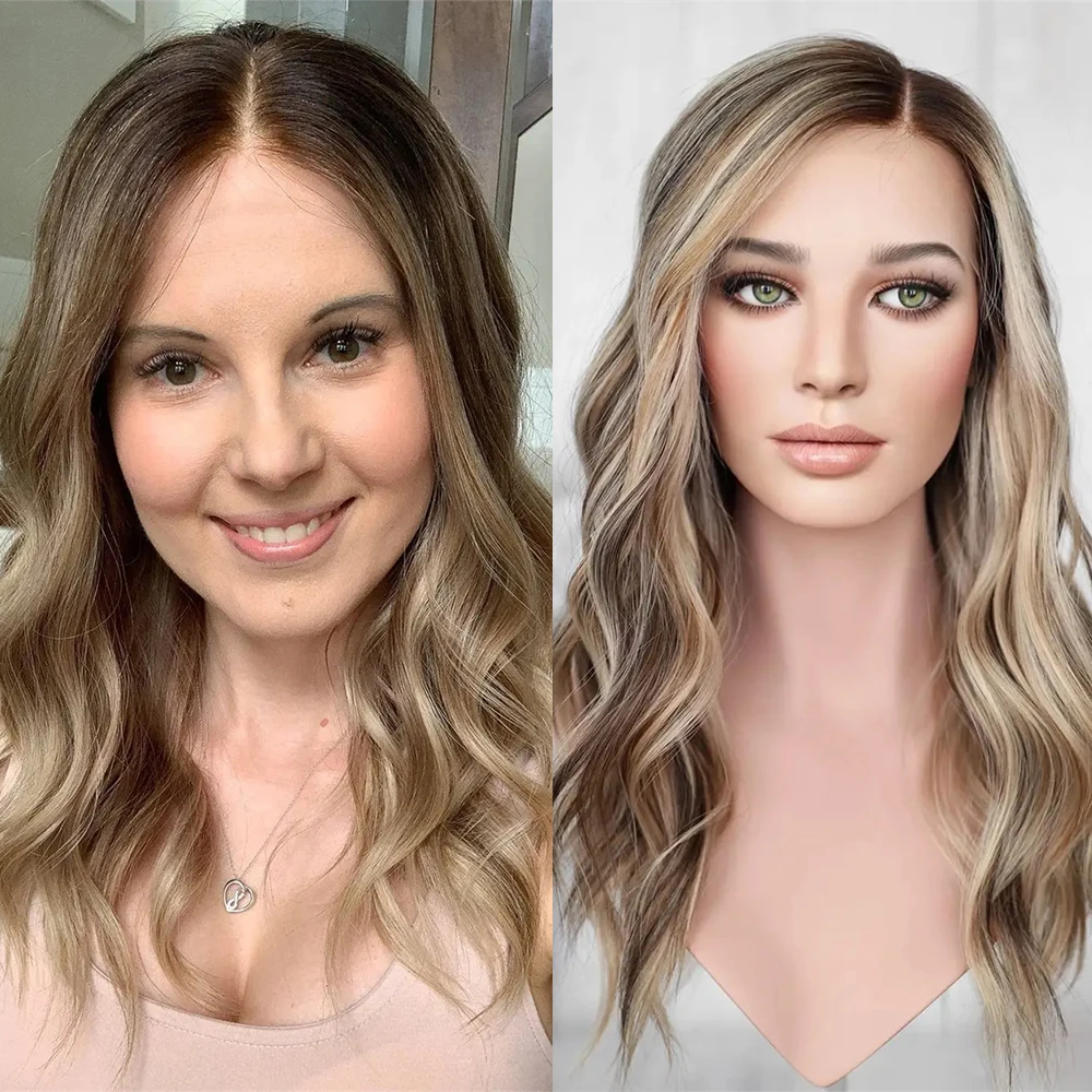

Futulaa Premium Synthetic Fibre Lace Top Wig Highlighted Blonde with Ash Brown Roots Wavy Full HD Lace Front Wig for Women