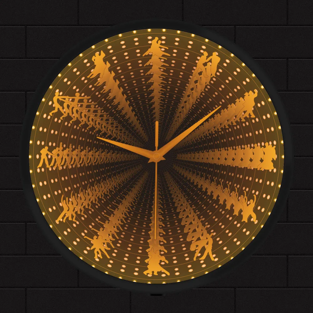 Ballroom Dancing Interstellar Infinity Mirror Luminous Wall Clock Social Dancer Dancing Studio Display Sign Decor Glowing Watch