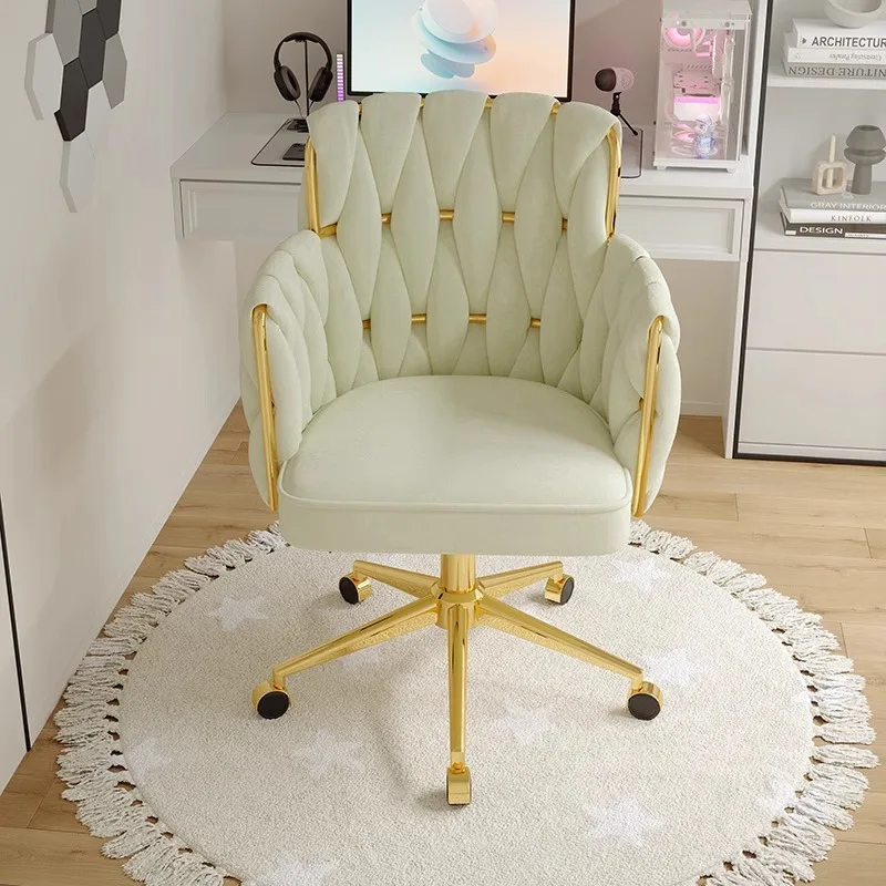 Silla de juegos con ancla para niñas, sillón ligero de lujo para dormitorio, maquillaje, levantamiento de pies dorados, Material texturizado, silla